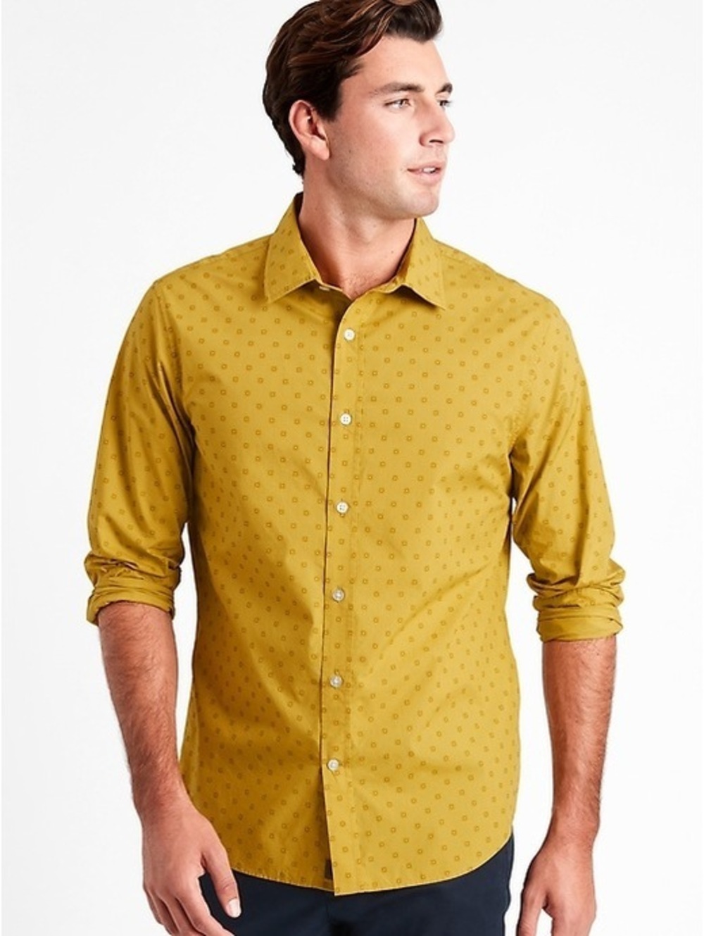 Banana Republic Slim Fit Button-Down Shirt - Mustard Yellow Print - Size XS